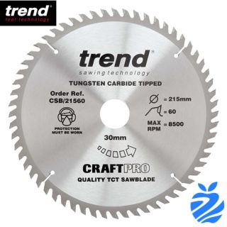 215mm Diameter 60 Tooth ATB Trend Saw Blade For Portable Saws With 30mm Bore CSB/21560