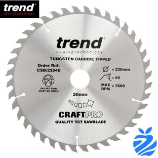 230mm Diameter 40 Tooth ATB Trend Saw Blade For Portable Saws With 30mm Bore CSB/23040