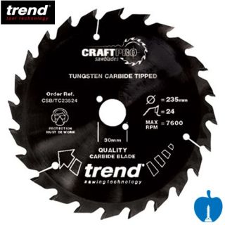 190mm Diameter 24 Tooth ATB Trend TCT Non Stick PTFE Coated Saw Blade For Portable Saws With 30mm Bore CSB/TC19024T