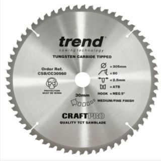 Trend 305mm dia 30mm bore ATB Z=60 Positive Crosscut Saw Blade CSB/CC30560T